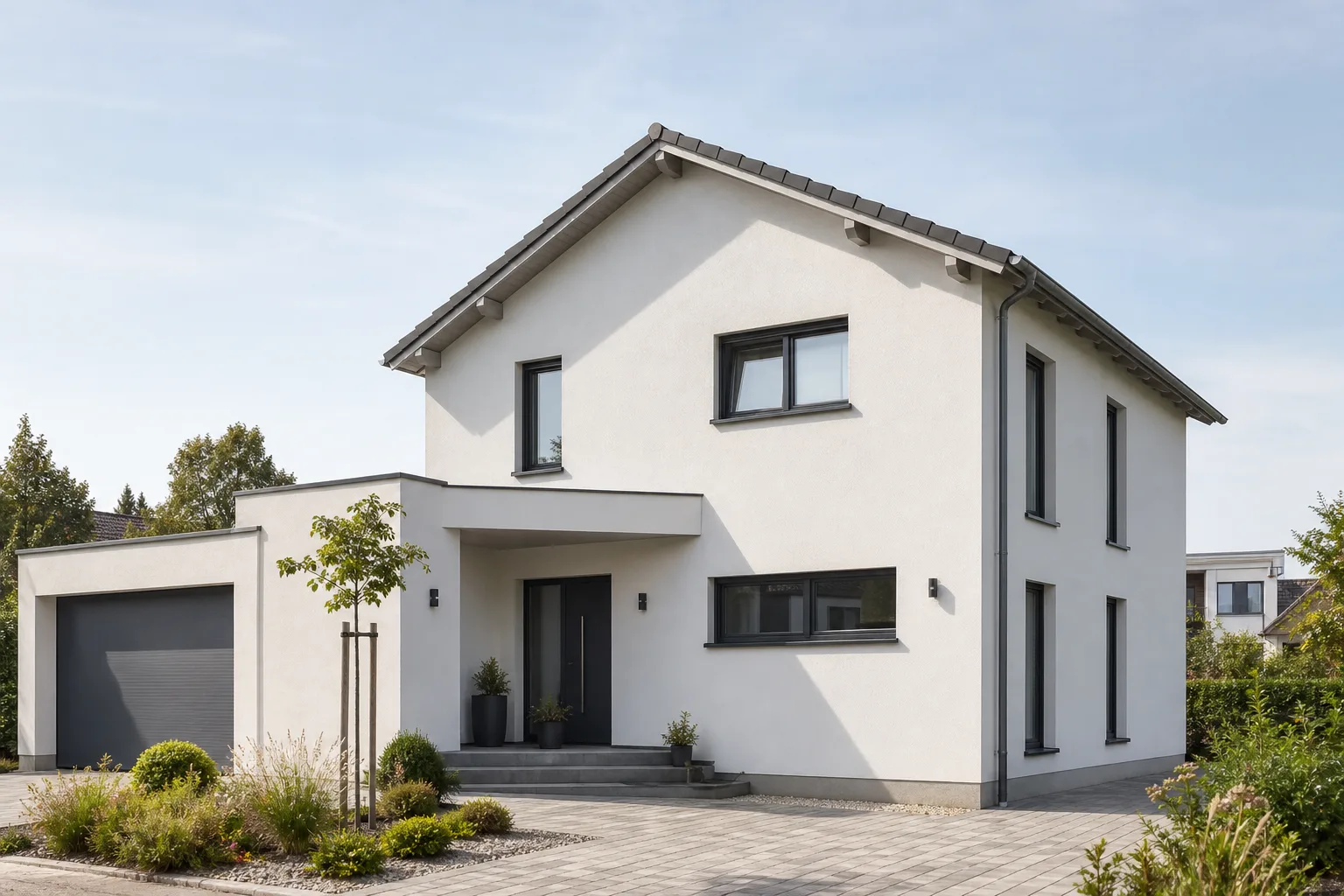 Fertig verputzte, glatte Hausfassade
