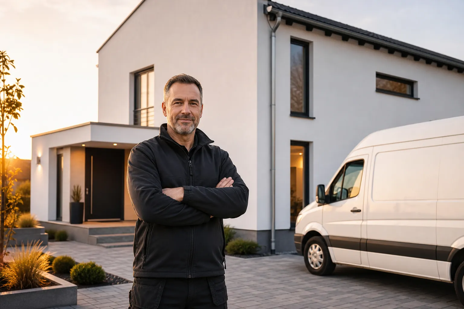 Verputztes Wohnhaus mit moderner Fassade